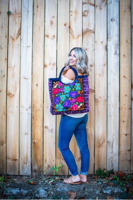 Fair Trade Embroidered Large Emily Tote Handbag Ethical Fair Fashion Bright Colors Guatemalan Imports Floral