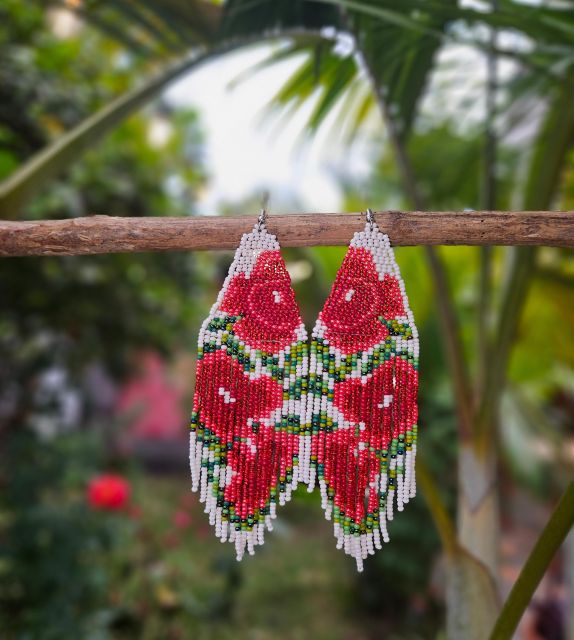 white Rose beaded earrings statement piece fair trade guatemalan