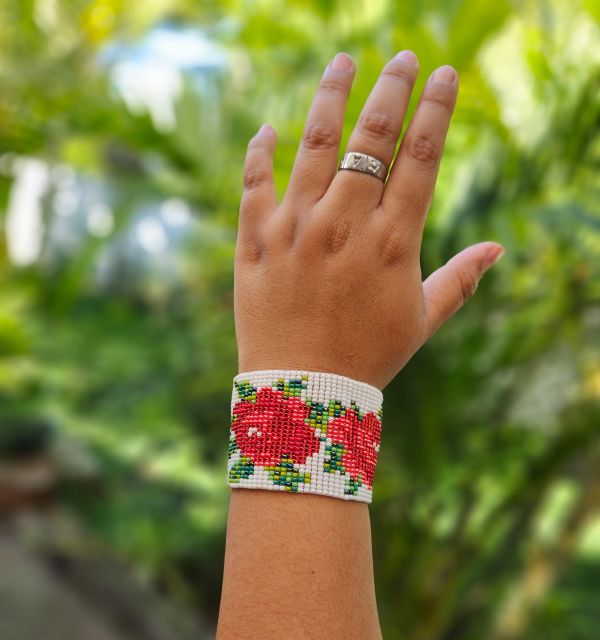 white beaded rose bracelet cuff guatemalan handamde fair trade accessory