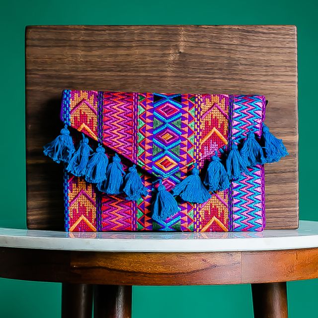 geometric clutch fiesta tassel handmade fair trade guatemalan