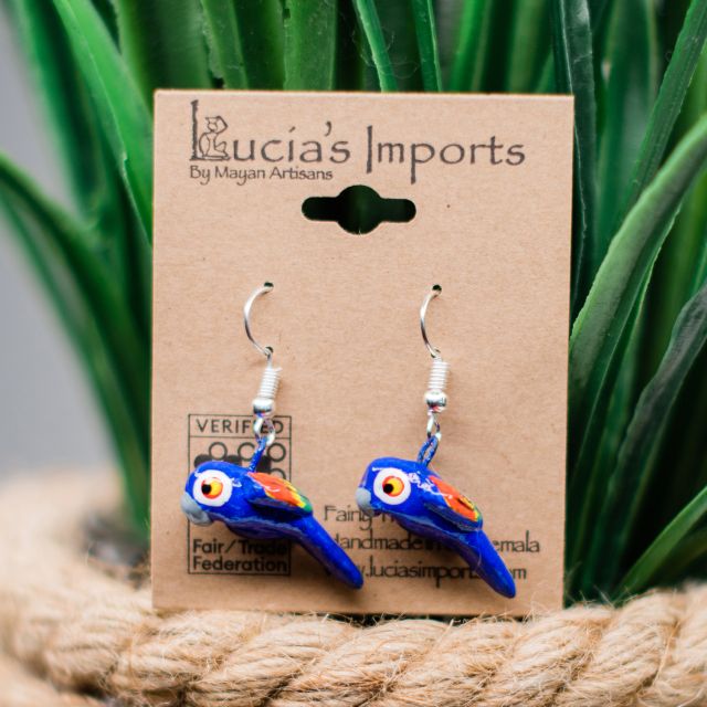 parrot ceramic earrings handmade fair trade guatemalan jewelry