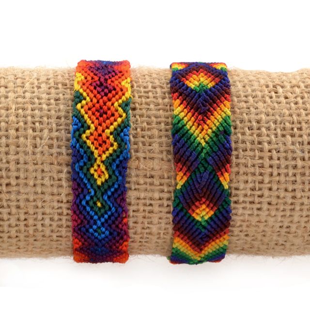 Lucia's Imports Fair Trade Handmade Guatemalan Wide Silk Rainbow Friendship Bracelet pride