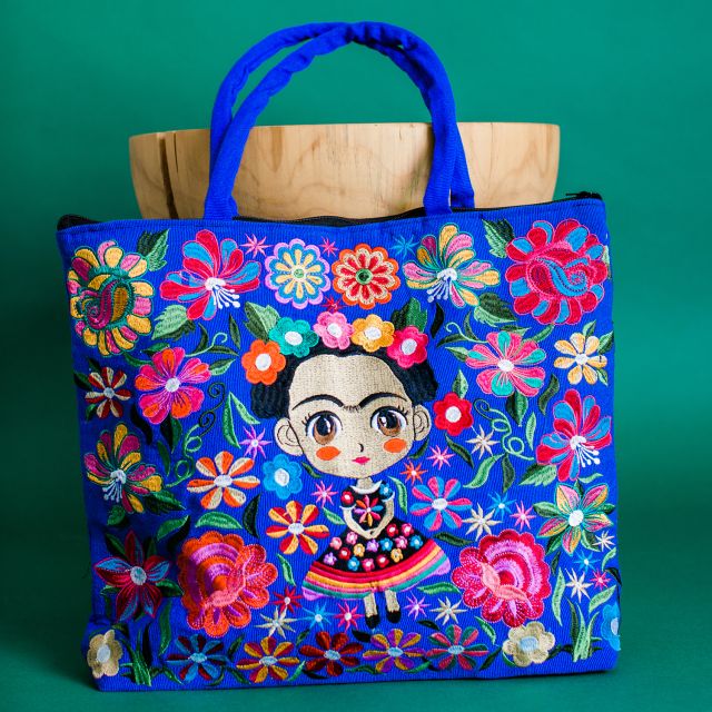 Baby Frida Kahlo embroidered tote bag Hand made Fair Trade